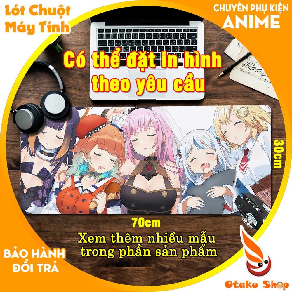 { Mouse pad 70x30cm } Lót chuột máy tính Anime Hololive Gawr Gura chất liệu cao su chống nước đặt bàn di chuột chơi game