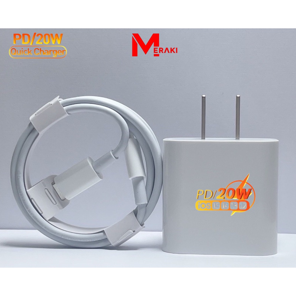 Sạc Nhanh PD 20W BH 12 Tháng Dành Cho Máy 8>14 Cáp Sạc Nhanh Hỗ Trợ Công Suất Tối Đa - Meraki SG