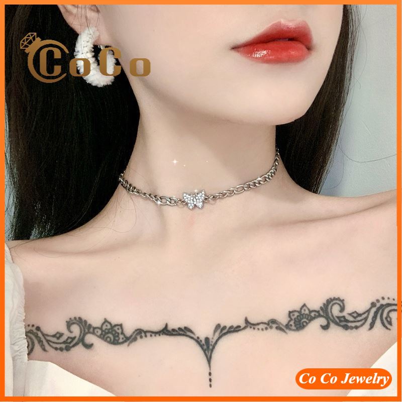 Dây chuyền thời trang Hàn Quốc retro mặt cánh bướm thiết kế khảm đá dành cho nữ