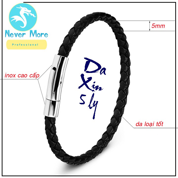 Vòng tay dây da cao cấp khóa inox vip - nhiều size - chọn size theo yêu cầu