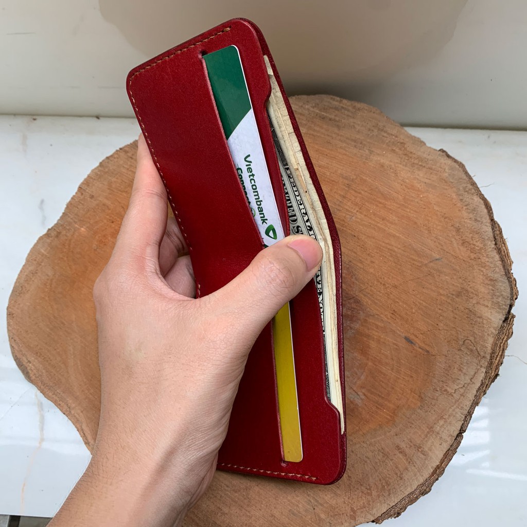 Ví nam da bò - nhuộm màu đỏ đô - thiết kế đơn giản mà không kém đi phần thời trang MC009