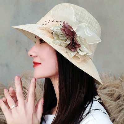 Mũ nữ mùa hè, mũ vải lanh, mũ Mặt Trời Kiểu Nhật, mũ chống nắng có thể gập lại, Mũ Chống Nắng