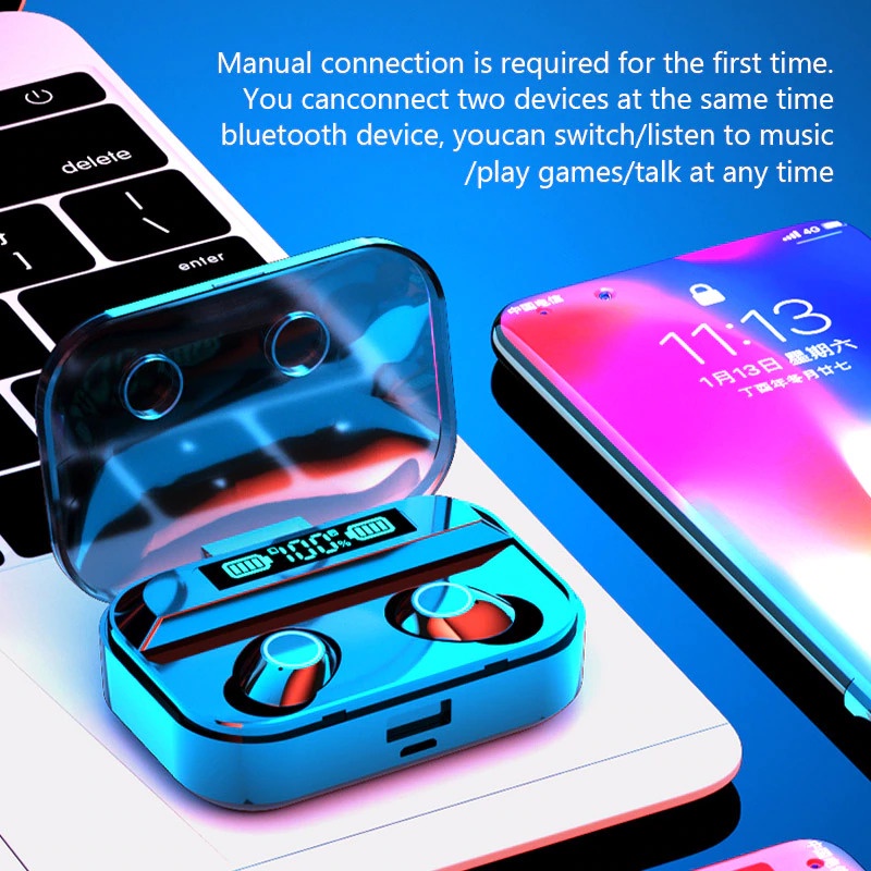 Tai Nghe Bluetooth TG02 Không Dây True Wireless Nhét Tai Cảm Ứng Kiêm Sạc Pin Dự Phòng âm thanh mạnh mẽ