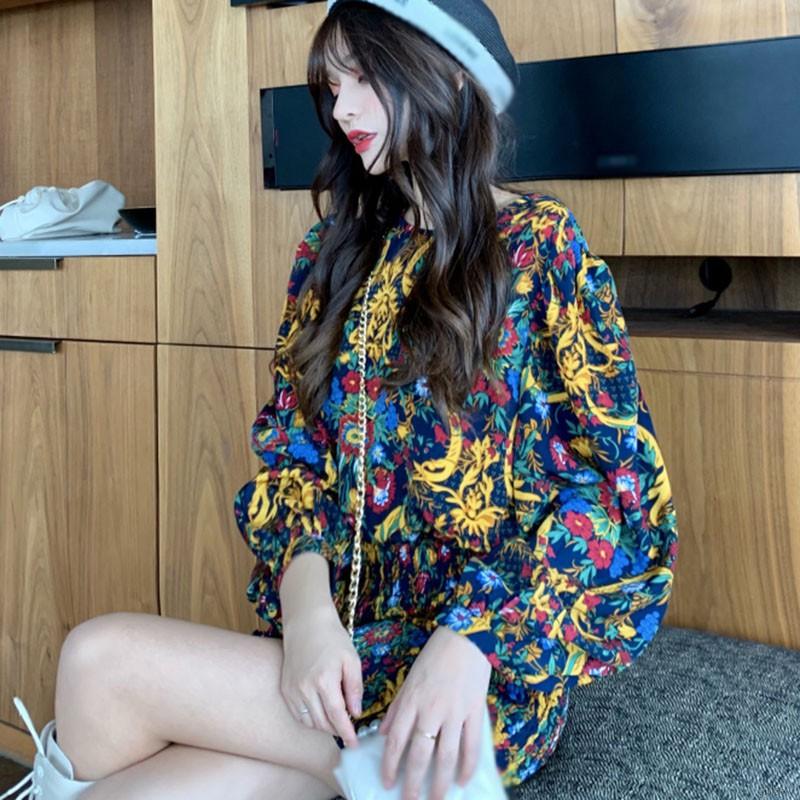 Đầm Hoa Tay Dài Dáng Ôm Thời Trang Xinh Xắn Kiểu Hàn Quốc Cho Nữ