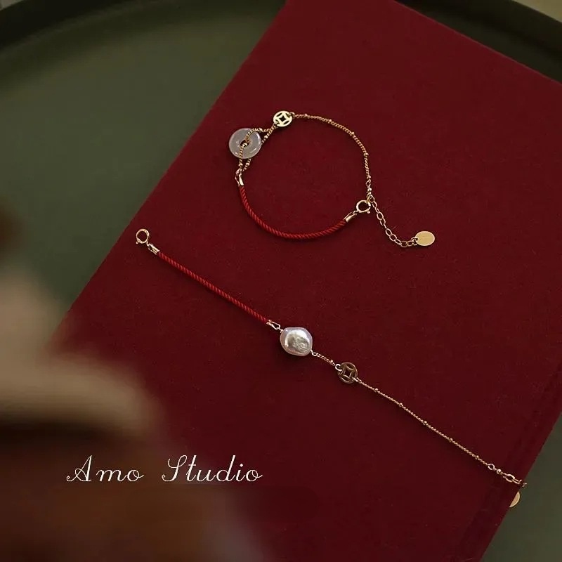 New Ladies Pearl Bracelet Handmade Red String Bracelet Trang sức phong cách Trung Quốc