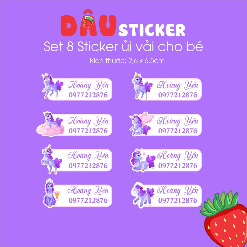 Ds7 - Sticker Bảng tên ủi quần áo cho trẻ mẫu Unicon Tím Dễ sử dụng