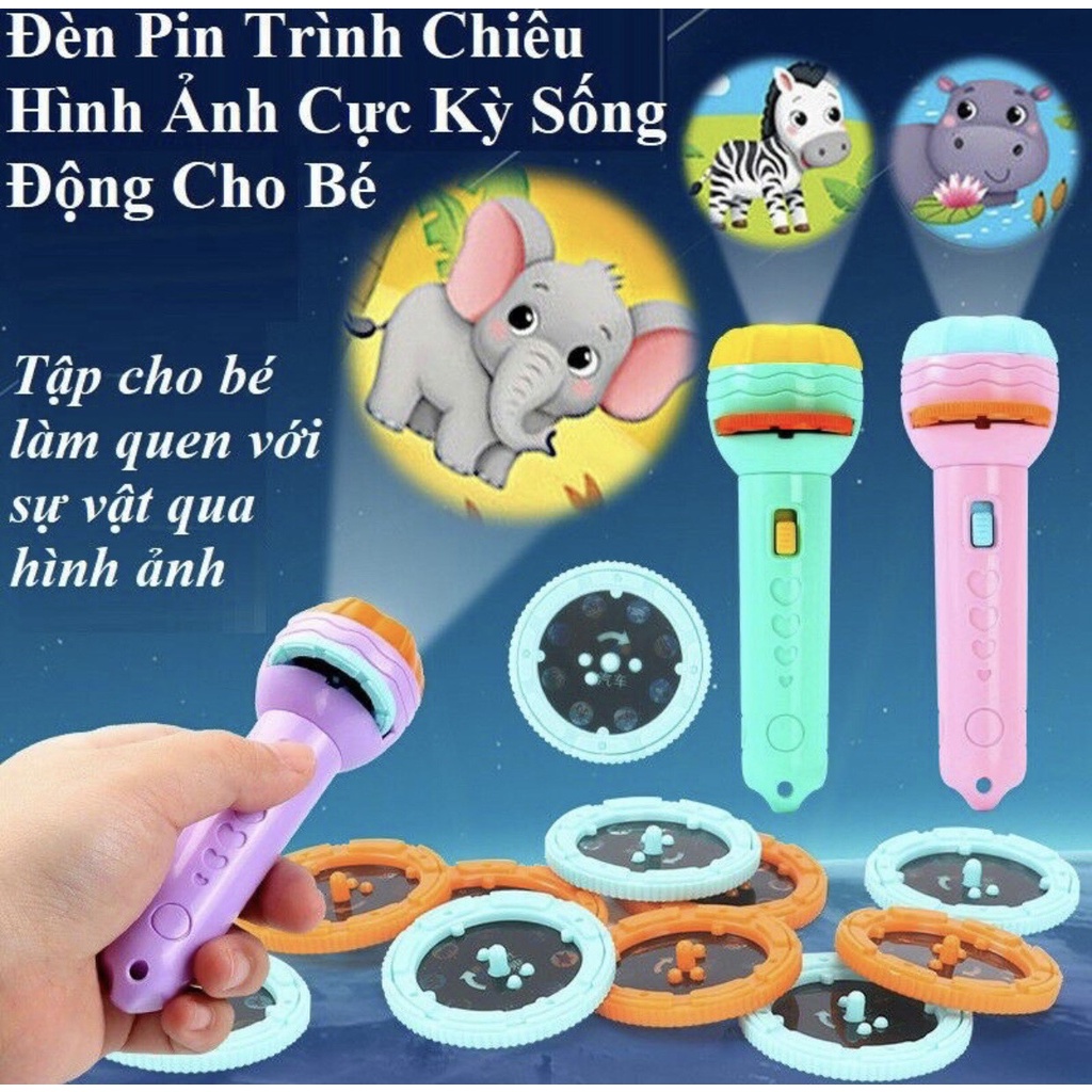 Đèn Pin chiếu hình 80 hình động vật cho bé phát triển tư duy (sieu re)