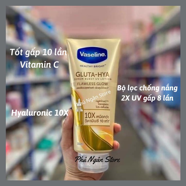 Sữa dưỡng thể trắng da Vaseline Healthy Bright Gluta HYA Serum Burst Lotion 10X Thái Lan 330ml | BigBuy360 - bigbuy360.vn