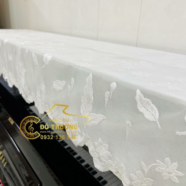 Khăn phủ đàn Piano ren trắng họa tiết chiếc lá đẹp tinh tế