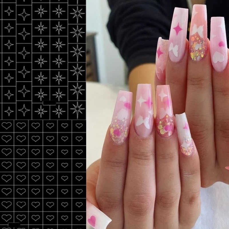 [Hàng mới về] 1 Tờ miếng dán trang trí móng tay họa tiết bướm số trái tim diy