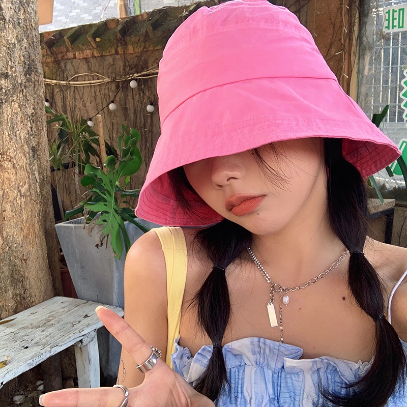 Nón Vành Rộng Chống Tia Uv Màu Sắc Đơn Giản Phong Cách Hàn Quốc