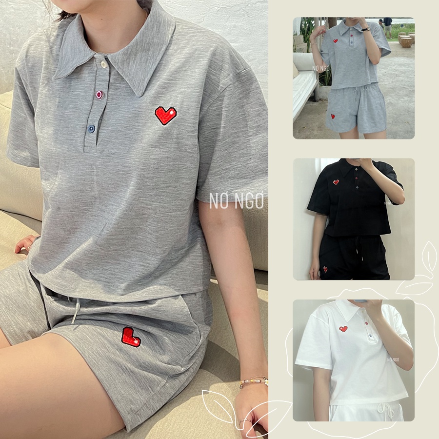 Set Áo Croptop Thêu Tim Kèm Quần Ngắn - AN01