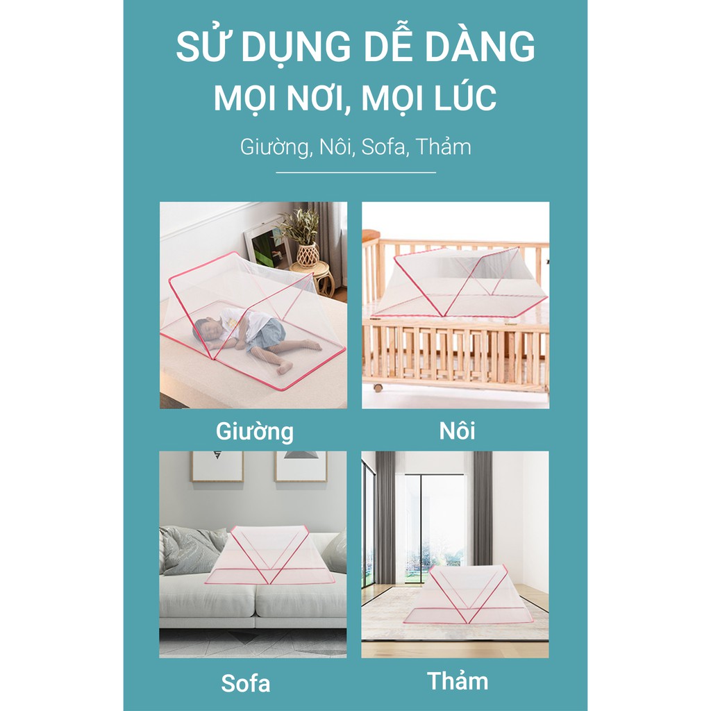 ( Hàng chính hãng ) Màn chống muỗi màn chụp màn ngủ gấp gọn cao cấp tiện lợi  - Kích thước 160 x 200cm