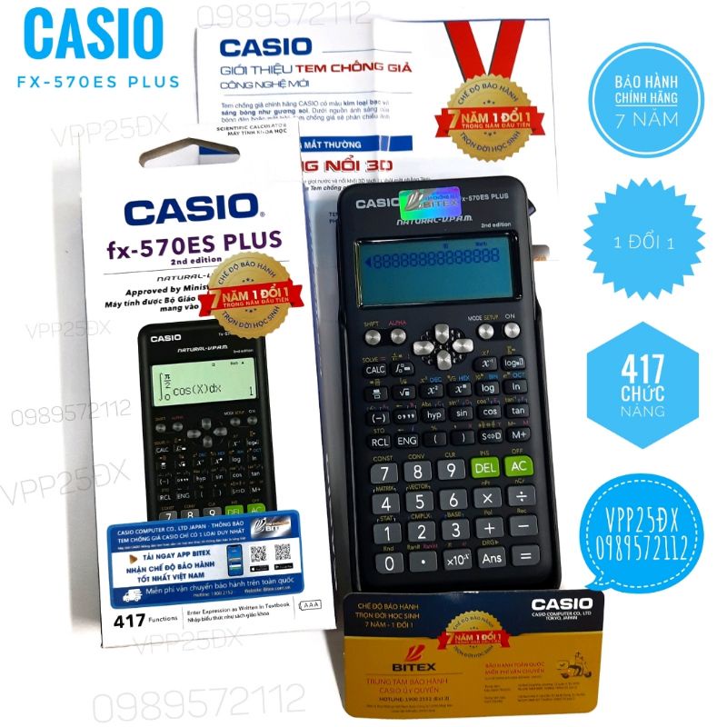 Máy tính học sinh casio FX-570ES plus CHÍNH HÃNG (Bảo hành 7 năm).