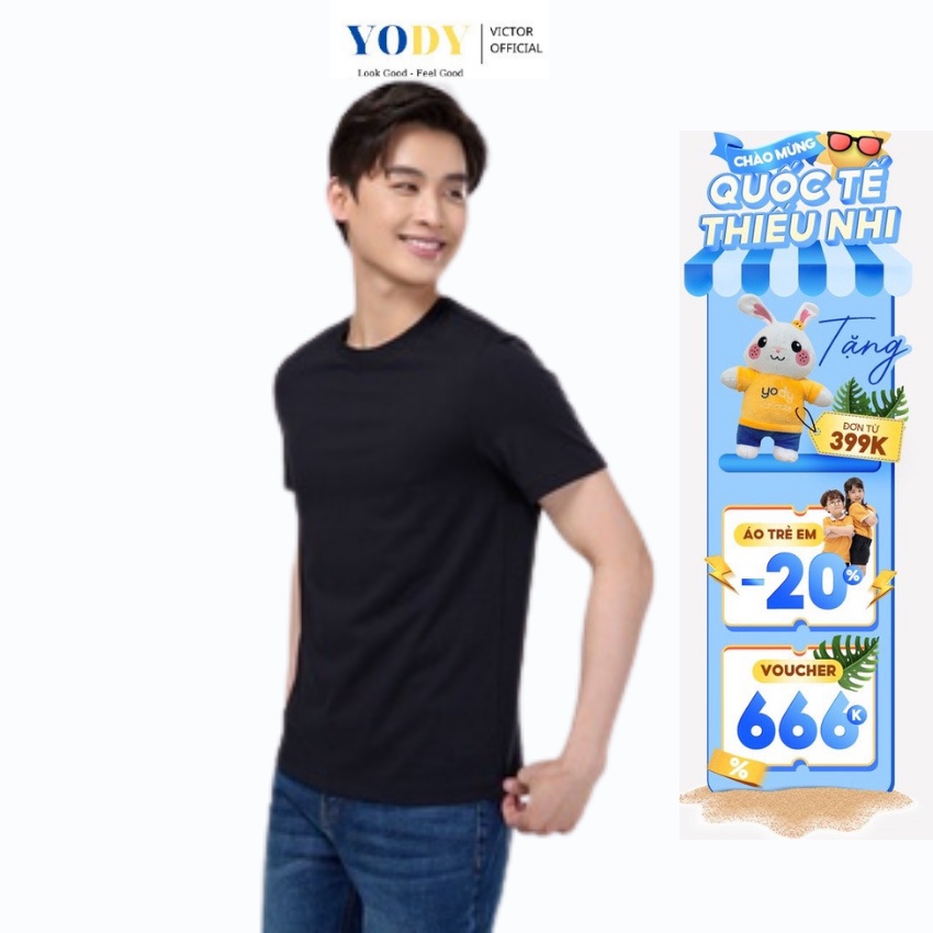 Áo thun nam YODY, áo phông cổ tròn trơn màu chất cotton mềm mại, hút mồ hôi, có áo gia đình TSM5289