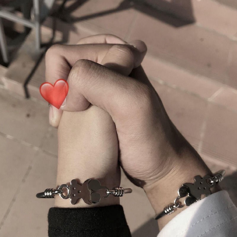 Vòng Tay Thép Titan Mặt Hình Gấu Dễ Thương Thời Trang Dành Cho Cặp Đôi 23104