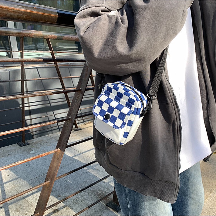Túi chéo nam nữ phong cách unisex cá tính họa tiết Caro nổi bật túi vải mini đựng điện thoại, son, ví tiền đi chơi đẹp r