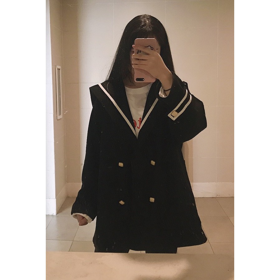 (HÀNG CÓ SẴN) Áo khoác len dáng rộng cổ hải quân túi áo to trẻ trung (có hình thật)