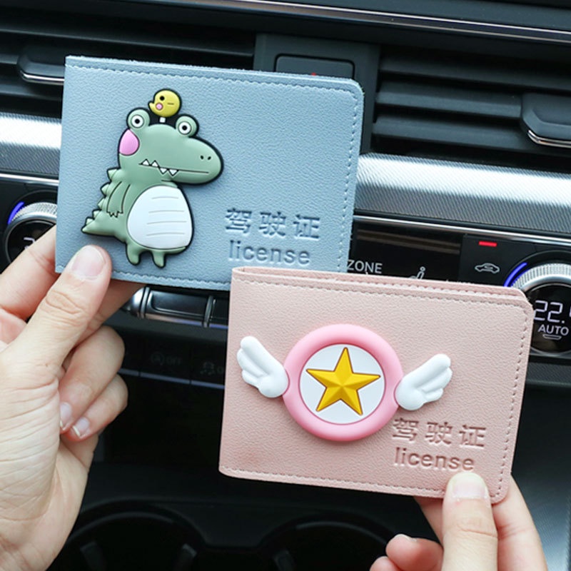 Ví da đựng bằng lái xe họa tiết hoạt hình sáng tạo 2 trong 1 tùy chọn màu sắc dành cho nữ