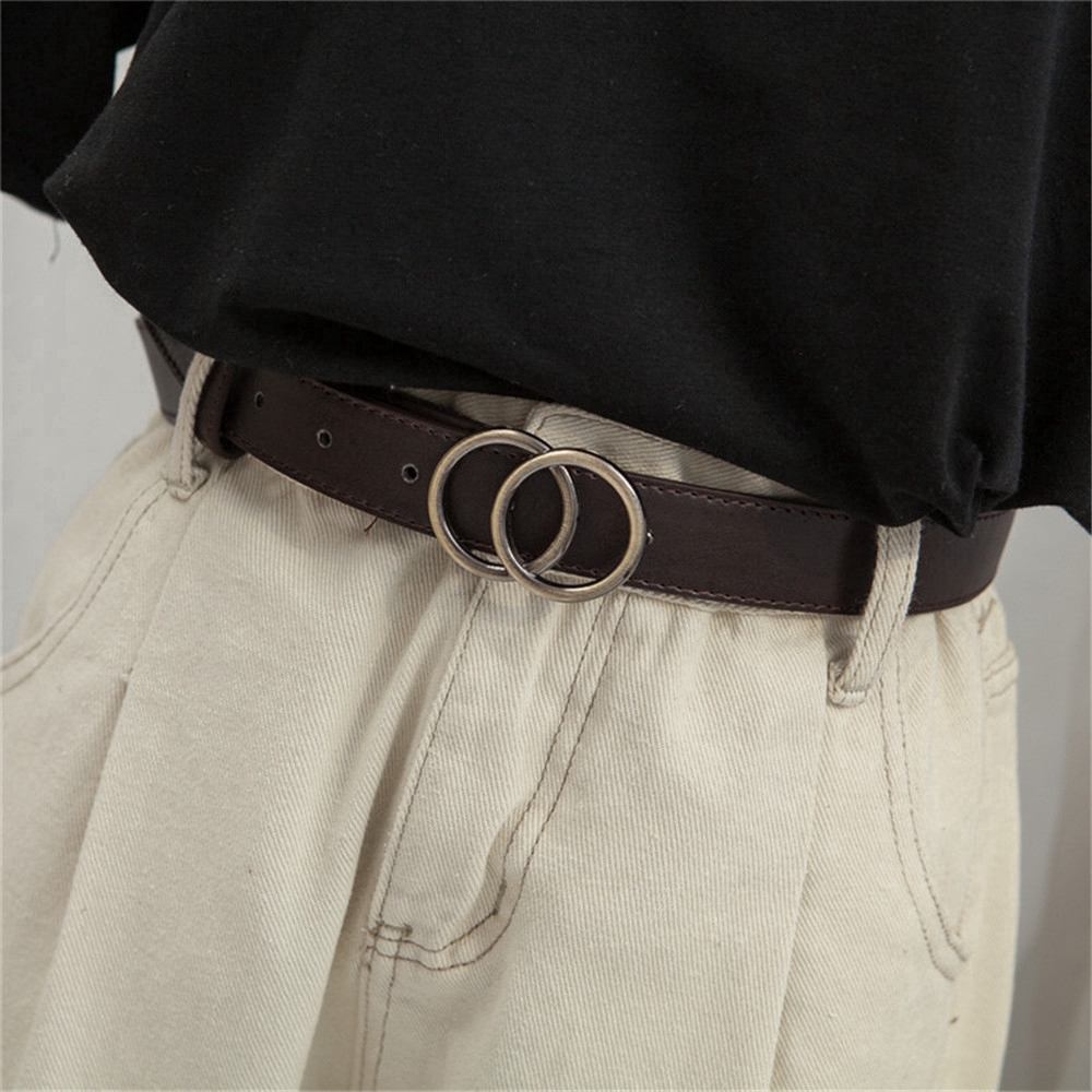 XIJING-COD Korean Fashion Woman Metal Double Ring  Leather Belt INS Girls Jeans Belt 105cm