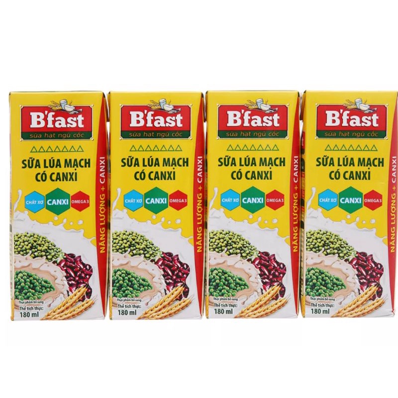 Sữa lúa mạch Bfast giàu Canxi 1lốc ( 4hộp x 180ml)