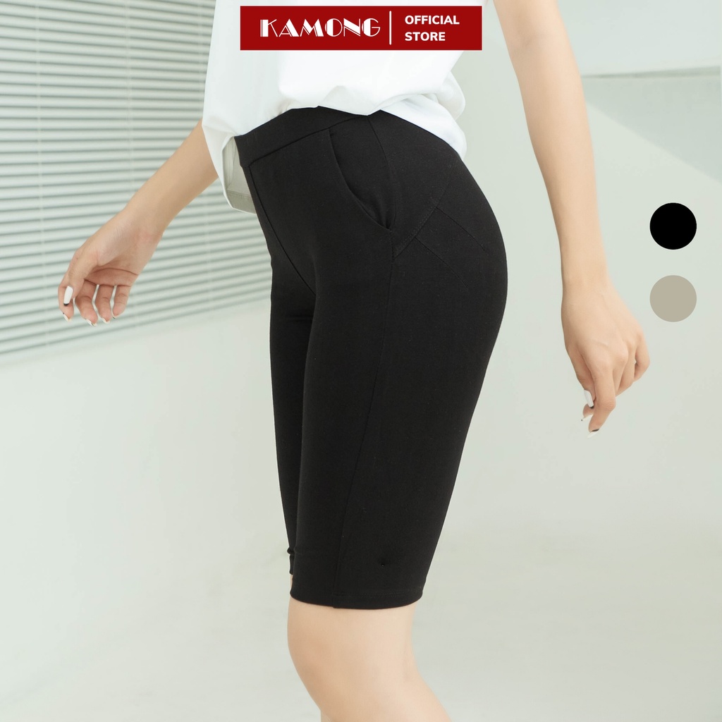 Quần legging đùi nữ cạp cao KAMONG Nâng Mông Cao Cấp có túi vải cotton dẻo co dãn tốt dáng ngắn LG004