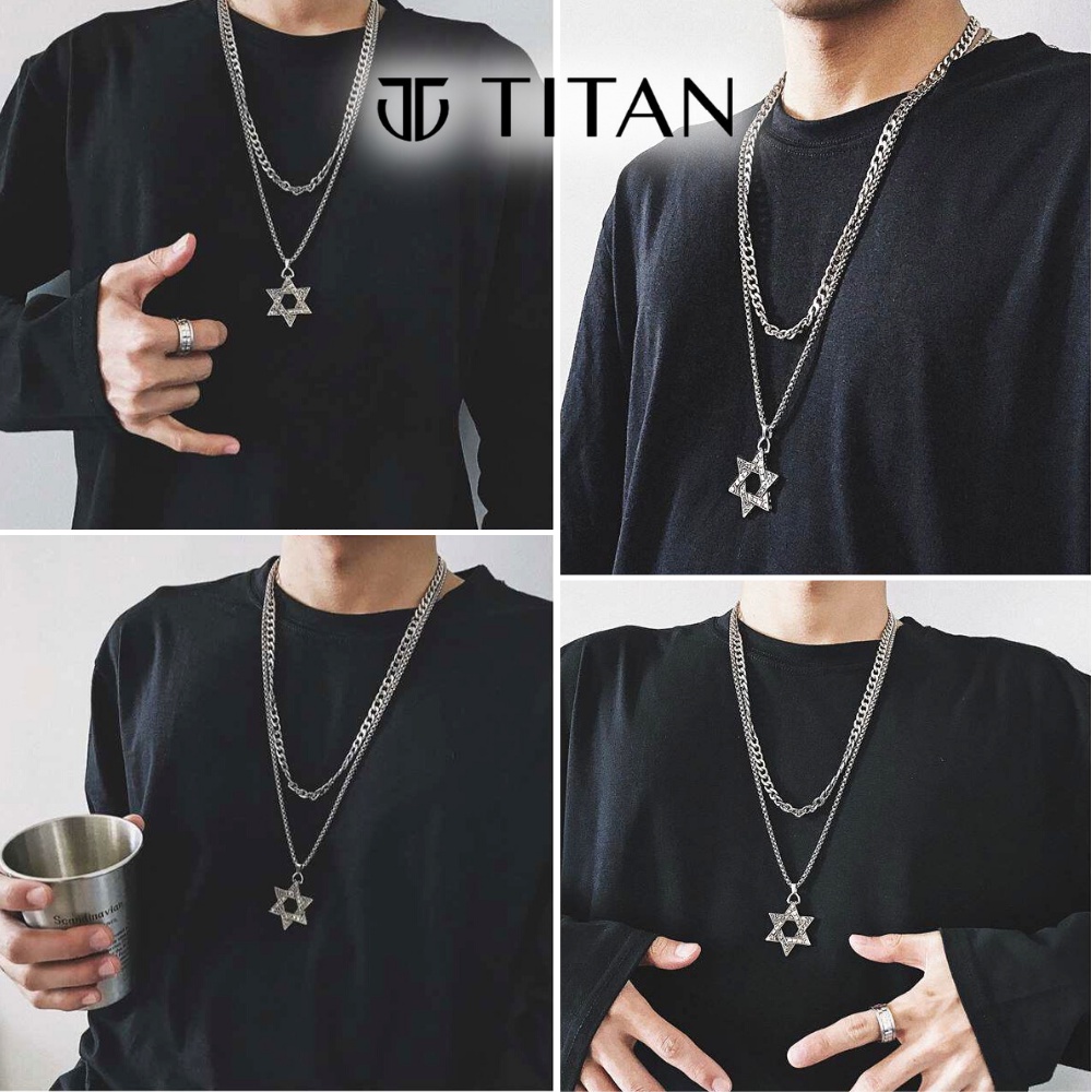 Dây chuyền nam nữ thời trang, vòng cổ Ngôi Sao 6 cánh hipHop TITAN Shop, màu đẹp như bạc 925 chất liệu Titan không gỉ