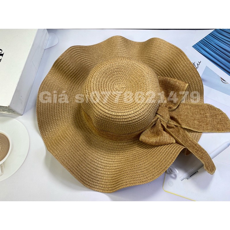 Nón bo cói vành lượn cợt nơ bố đi biển thời trang
