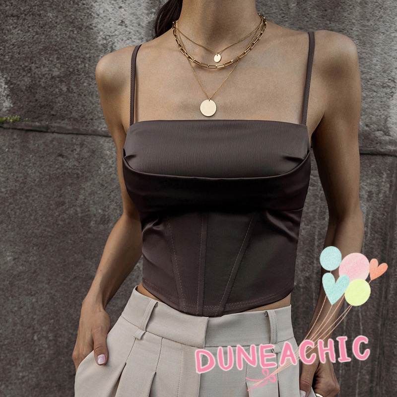 DUNEA Áo Tank Top Trễ Vai Màu Trơn Thời Trang Cho Nữ