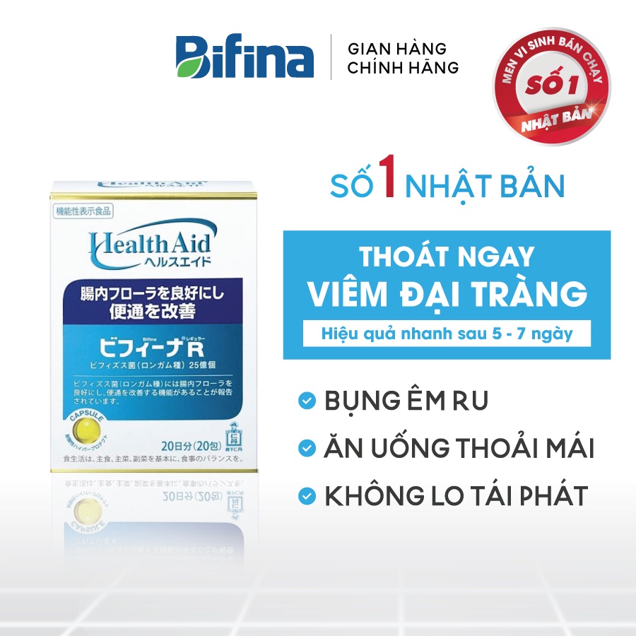 Đại Tràng - BIFINA NHẬT BẢN, loại R hộp 20 gói hỗ trợ điều trị hiệu quả viêm đại tràng cấp và mãn tính