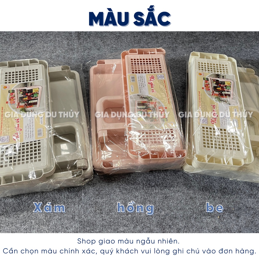 Kệ nhựa 2 tầng đựng gia vị nhà bếp, thiết kế đơn giản màu sắc sang trọng trắng xám, hồng,tiện lợi dùng cho nhà bếp