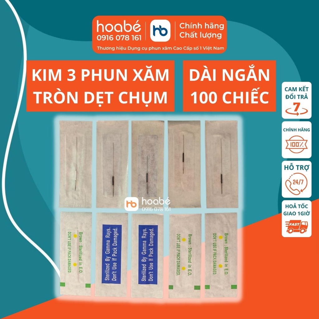 Kim 3 Phun Xăm Dài Ngắn Tròn Dẹt Chụm Cho Máy Xăm 100 chiếc DCPX HOA BÉ