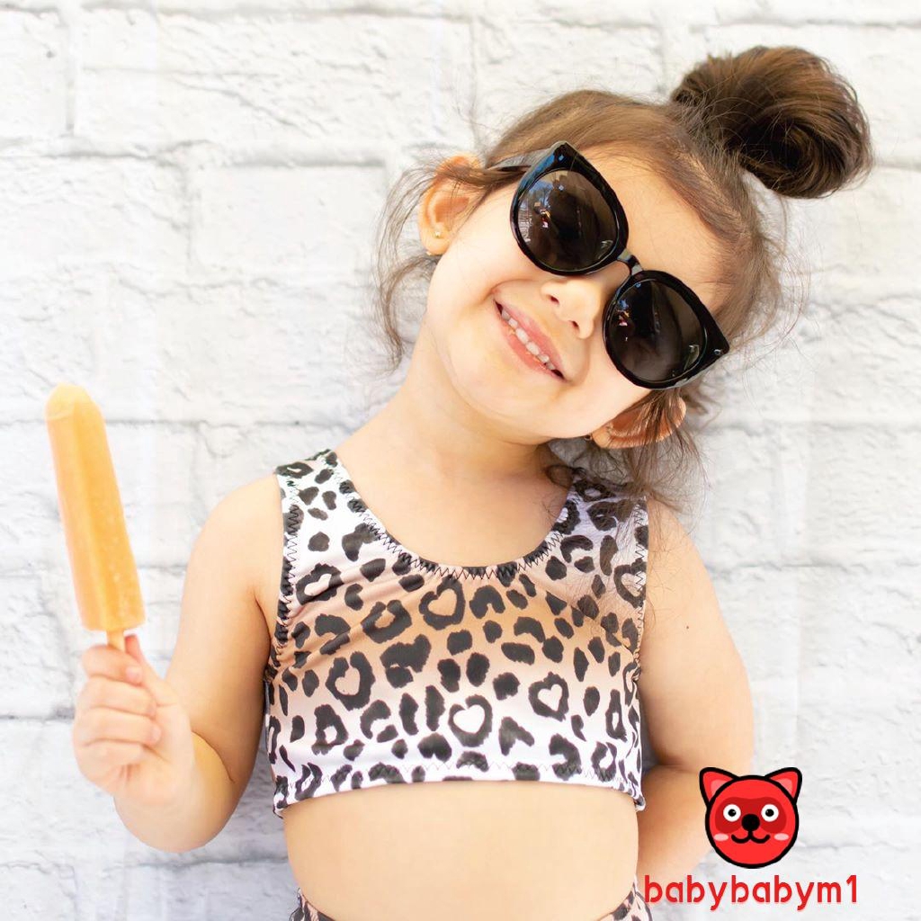 ➤♕❀❤Toddler Girls Two Piece Swimsuit Leopard Bathing Suits Swimwear Beach Cheetah Bikini