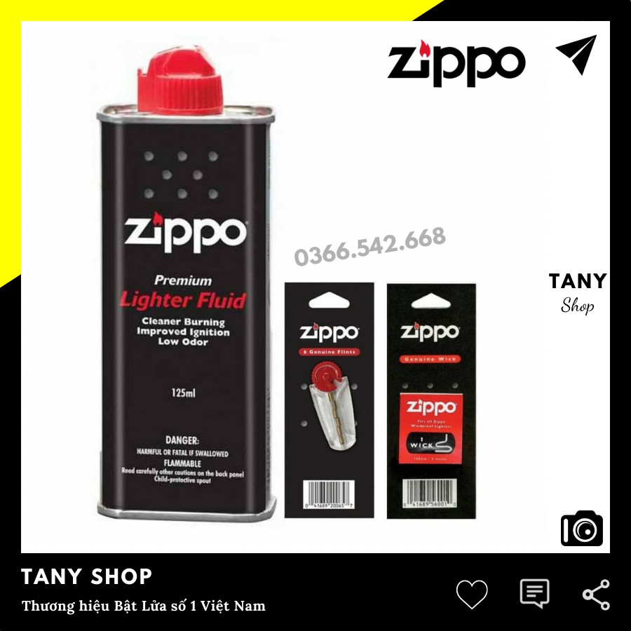 Phụ Kiện Zippo USA chính hãng - Combo Xang-Đá-Bấc(Tim) - TANY SHOP PKZP