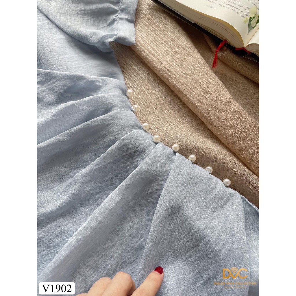 Váy xanh chất đũi Thái Lan phối ren Hàn V1902_Vyor Design [Kèm ảnh thật]