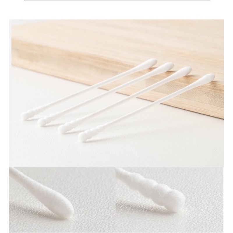 Tăm bông sơ sinh Kichilachi màu xanh thân giấy hộp 200 que an toàn cho bé - MINIBOO