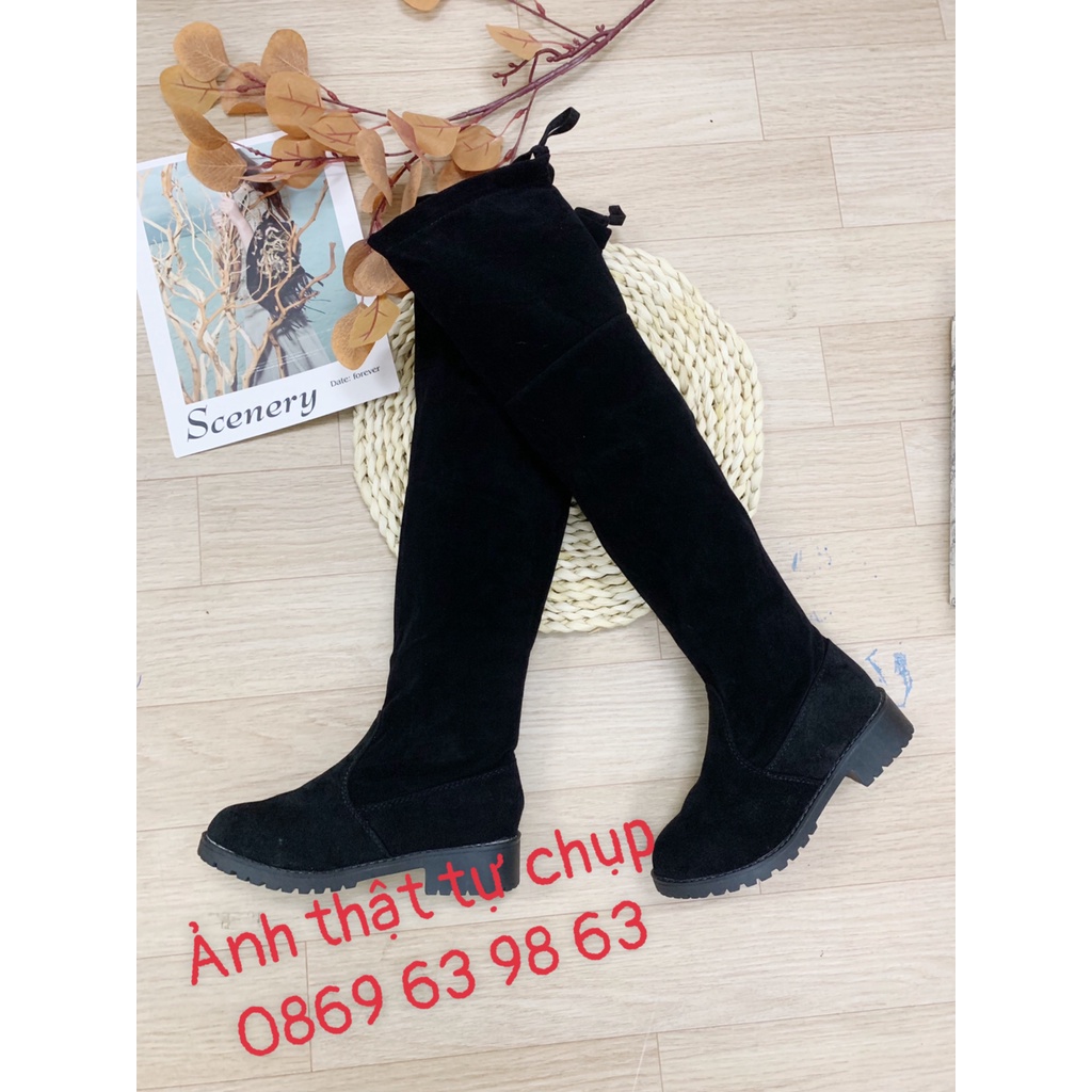 XẢ KHO  Bốt đùi nữ, gót bệt 3 phân, chất da lộn, hàng Quảng Châu