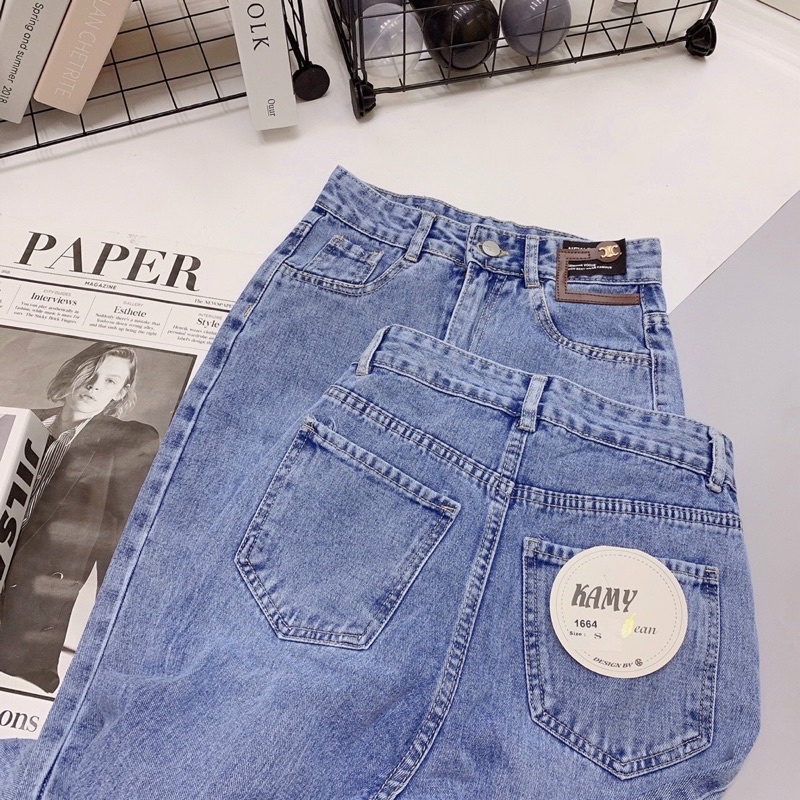 SAle Quần bò nữ, Quần Baggy jean nữ lưng cao phong cách, Cạp quần cao vừa phải chất bò mịn đẹp