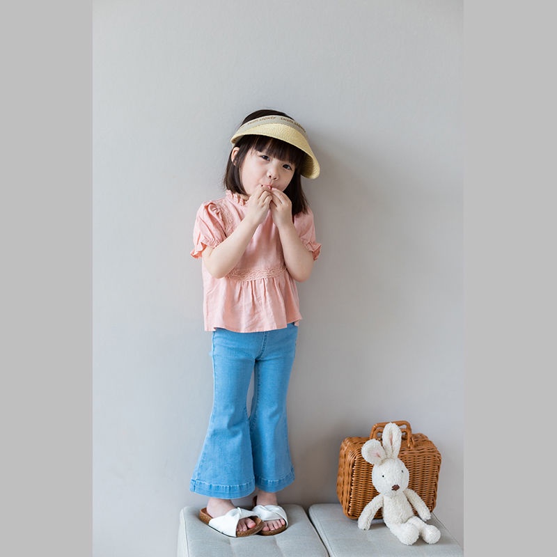 Quần Denim Ống Loe Rộng Thoải Mái Thời Trang Mùa Hè Phong Cách Hàn Quốc Cho Nữ