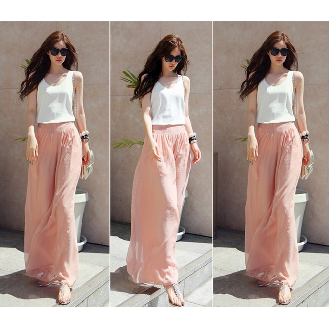 Quần dài chất Chiffon thiết kế dáng rộng che khuyết điểm