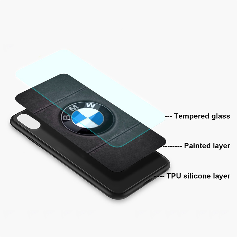 Ốp điện thoại kính cường lực hình logo xe ô tô BMW sang trọng B44 thích hợp cho iPhone 11Pro XSMax X XR 8 7 6S 6+ 5S 5