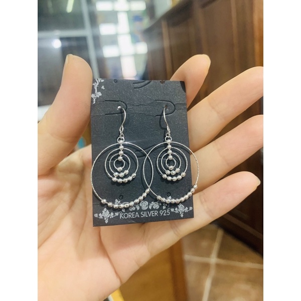 Khuyên tai móc nhiều vòng tròn phối bi, rô vảy cá phối bi bạc phủ vàng trắng siêu sáng đẹp