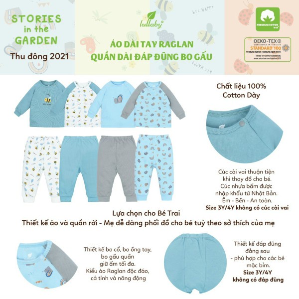 Bộ dài tay raglan bé trai Lullaby mẫu mới 2021