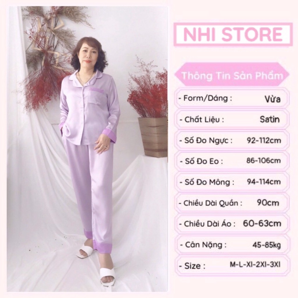 [FREESHIP 50K] Bộ Mặc Nhà Pijama Nhistore Quần Dài Tay Dài Phối Nẹp Lụa Satin Cao Cấp Size 45-65kg