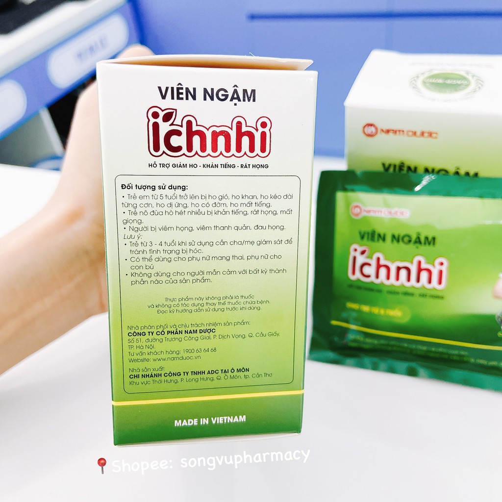 Viên ngậm Ích Nhi Nam Dược - Hỗ trợ giảm ho, giảm khản tiếng, rát họng