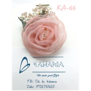 Cài áo hoa vải lưới hồng, đính đá sang trọng handmade KA66