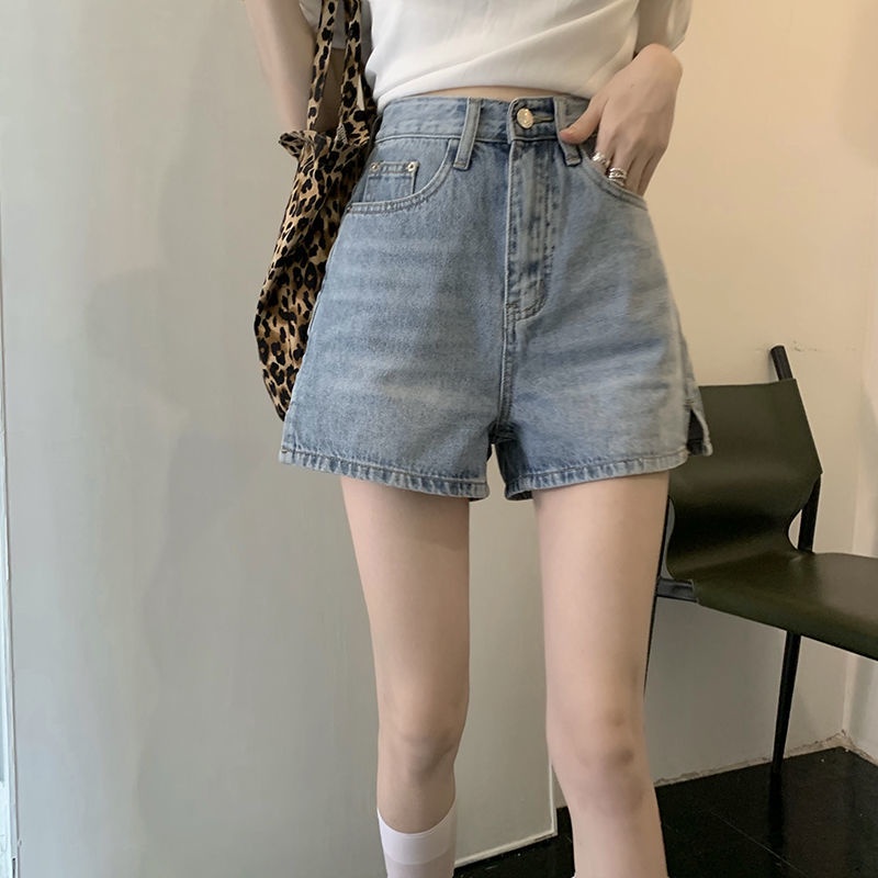 Quần Jean Đùi Lưng Cao Ống Rộng Xẻ Tà Thời Trang Hàn Quốc Cho Nữ