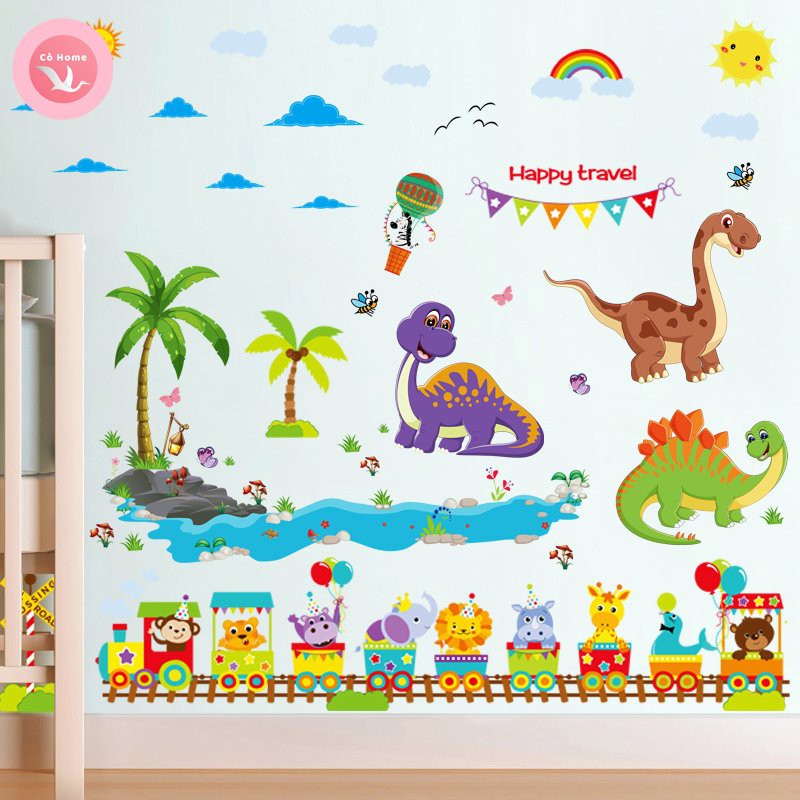 Combo 2 tấm tranh con vật ngộ nghĩnh tranh dán tường cho bé trai bé gái tranh decal động vật tiếng anh tranh trang trí