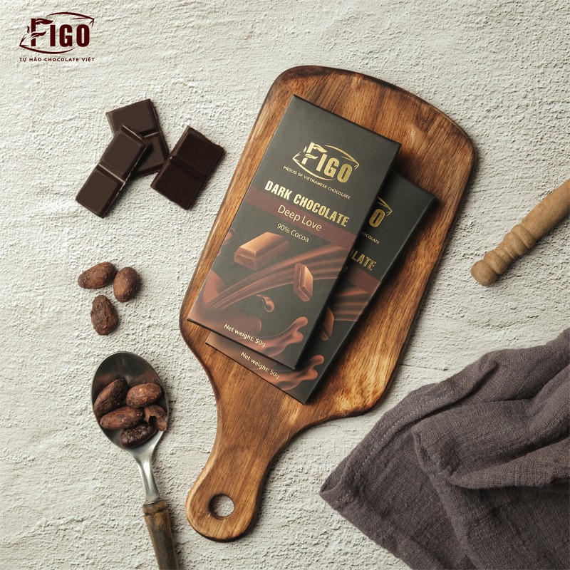 [ƯU ĐÃI SP MỚI] Dark Chocolate 90% Cacao, Socola đen đắng 90% Cacao Figo Hộp 50gr Keto, Giảm cân/