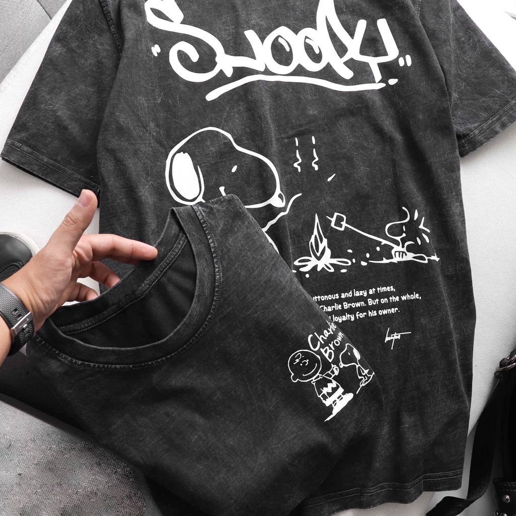 Áo thun tay lỡ SNOOKY WASH phông Unisex nam nữ Cotton oversize form rộng LUNACY TB27 | BigBuy360 - bigbuy360.vn